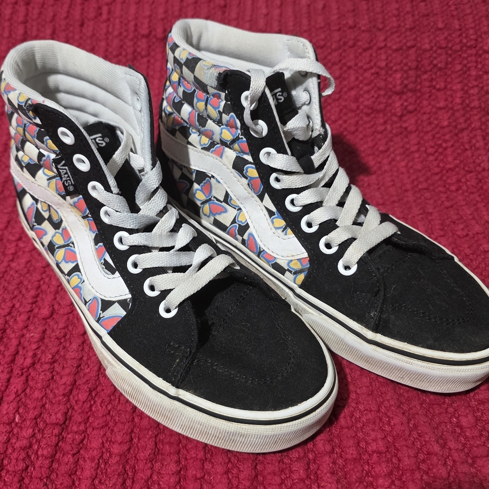 Vans Filmore Hightop Butterfly Checkerboard Sneakers Womens Size 6.5